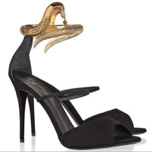 Giuseppe Snake-Ankle Suede Sandal Heels